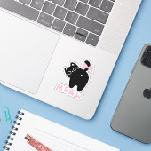 Cute Pink “Meow” Cat Kawaii Black Kitty Girly  Aufkleber (Laptop mit iPhone)