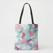 Cute Pink Mint Peony & Succulent Floral Hand Paint Tasche (Vorderseite)