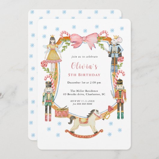 Cute Pink Nutcracker Christmas Girl Birthday Einladung (Vorne/Hinten)