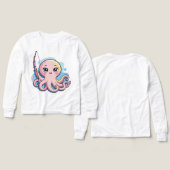 Cute Pink Octopus – Kids’ Long Sleeve Tee (Design Vorderseite & Rückseite)