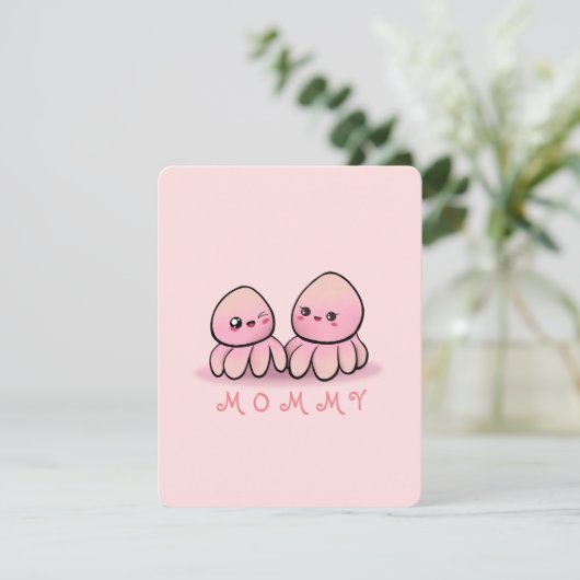 cute pink octopus mother  dankeskarte (Stehend Vorderseite)