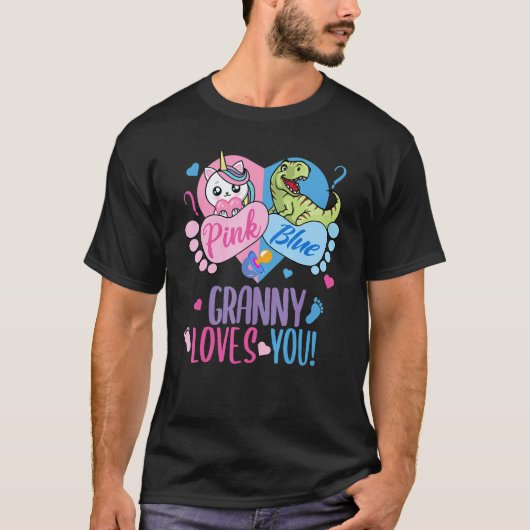 Cute Pink or Blue GRANNY Loves You Dinosaur or Uni T-Shirt (Vorderseite)