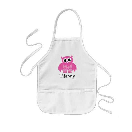 Cute pink owl apron for kids | Personalizable name Kinderschürze (Vorne)
