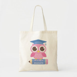 Cute Pink Owl on Pencil, pre K Graduate Tragetasche