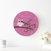 Cute Pink Owl Personalized Girl's Room Große Wanduhr (Zuhause)