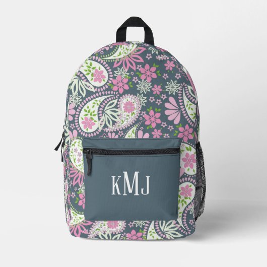 Cute Pink Paisley Monogram Personalized Bedruckter Rucksack (Vorderseite)