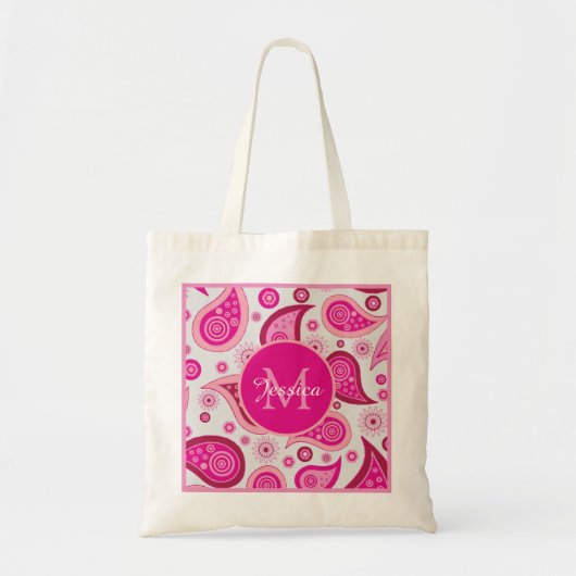 Cute Pink Paisley Personalised Tragetasche (Vorne)