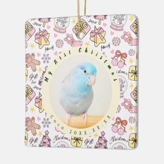 Cute Pink Pastel Christmas Pattern Photo Custom Keramikornament (Links)