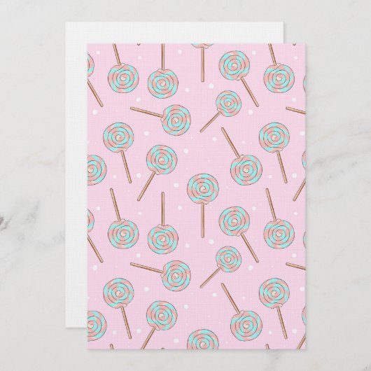 Cute Pink Pastel Lollipop Seamless Pattern Einladung (Vorne/Hinten)