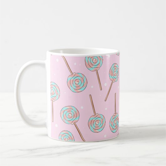 Cute Pink Pastel Lollipop Seamless Pattern Kaffeetasse (Links)