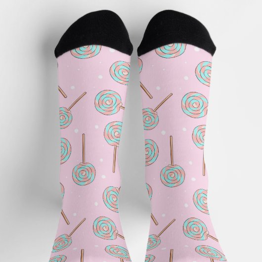 Cute Pink Pastel Lollipop Seamless Pattern Socken (Oben)