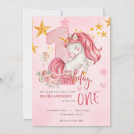 Cute Pink Pastel Unicorn 1st Birthday Invitation Einladung