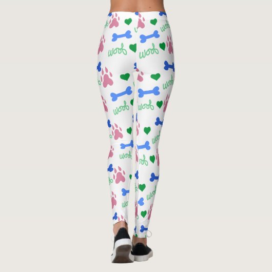 Cute Pink Paw Prints and Blue Dog Bones Pattern Leggings (Rückseite)