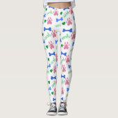 Cute Pink Paw Prints and Blue Dog Bones Pattern Leggings (Vorderseite)