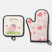 Cute pink pig for Valentine Ofenhandschuh & Topflappen-Set (Vorderseite)