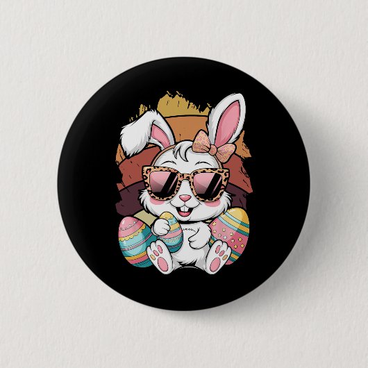 Cute Pink Plädoyer Pattern Easter Bunny Face Rabbi Button (Vorderseite)