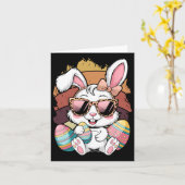 Cute Pink Plädoyer Pattern Easter Bunny Face Rabbi Karte (Gelbe Blume)