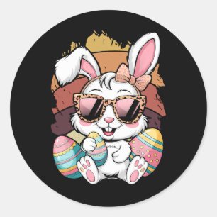 Cute Pink Plädoyer Pattern Easter Bunny Face Rabbi Runder Aufkleber