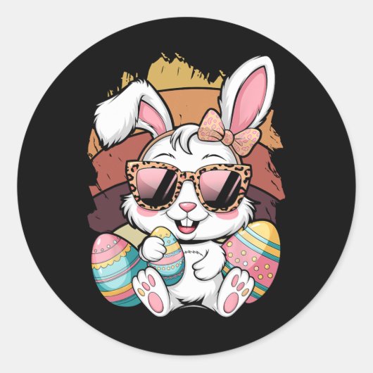 Cute Pink Plädoyer Pattern Easter Bunny Face Rabbi Runder Aufkleber (Vorderseite)
