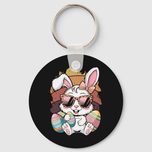 Cute Pink Plädoyer Pattern Easter Bunny Face Rabbi Schlüsselanhänger (Vorderseite)