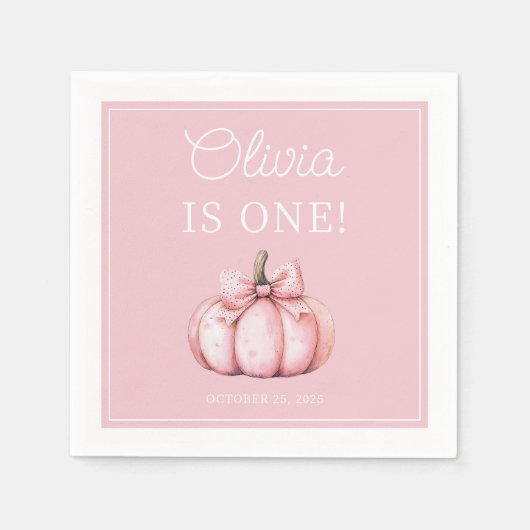 Cute Pink Pumpkin Baby Girl 1st Birthday Serviette (Vorderseite)