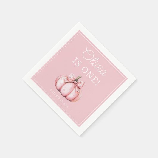 Cute Pink Pumpkin Baby Girl 1st Birthday Serviette (Ecke)