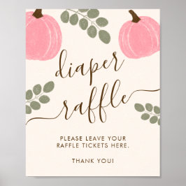 Cute Pink Pumpkin Eucalyptus Diaper Raffle Sign Poster