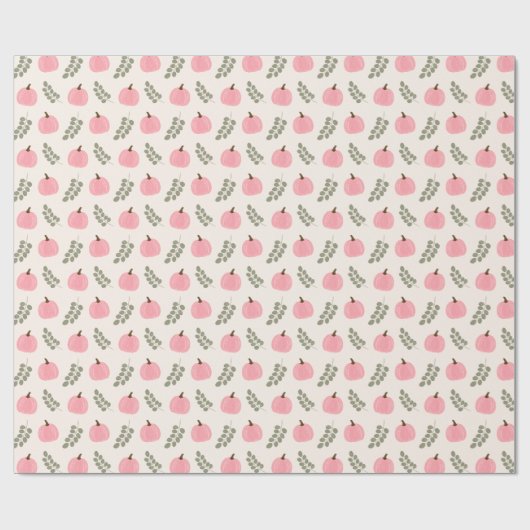 Cute Pink Pumpkin Eucalyptus Fall Pattern Geschenkpapier (Flach)