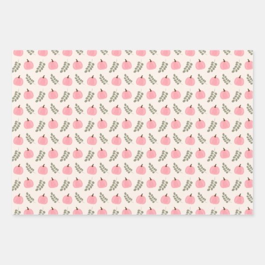 Cute Pink Pumpkin Eucalyptus Fall Pattern Geschenkpapier Set (Vorderseite 3)