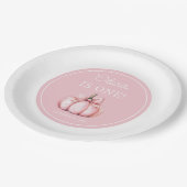 Cute Pink Pumpkin Girl 1st Birthday Pappteller (Schrägansicht)
