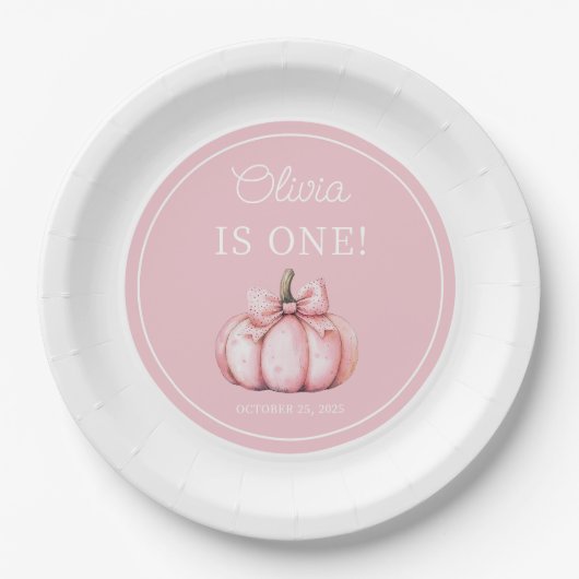 Cute Pink Pumpkin Girl 1st Birthday Pappteller (Vorderseite)