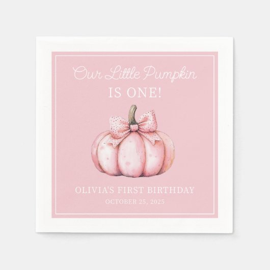 Cute Pink Pumpkin Girl Baby First Birthday Serviette (Vorderseite)