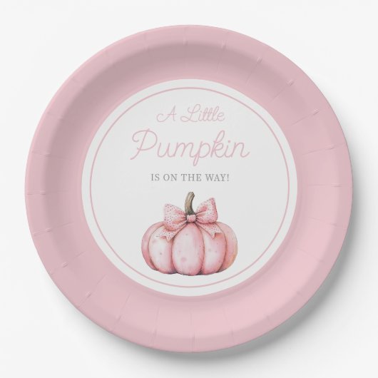 Cute Pink Pumpkin Girl Baby Shower Pappteller (Vorderseite)