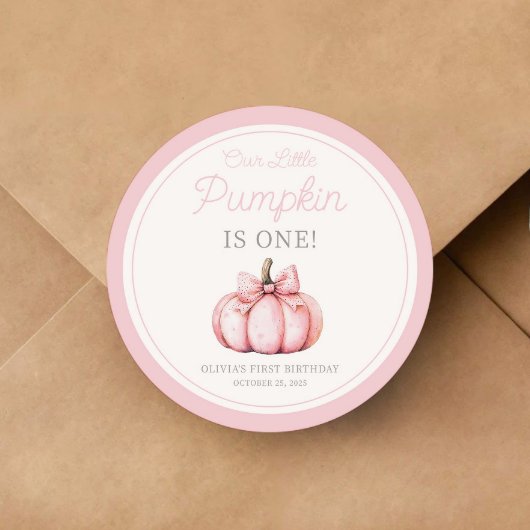 Cute Pink Pumpkin Girl First Birthday Runder Aufkleber
