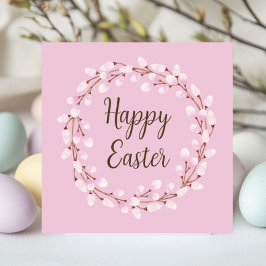 Cute Pink Pussy Willow Happy Easter Feiertagskarte