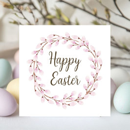 Cute Pink Pussy Willow Happy Easter Feiertagskarte