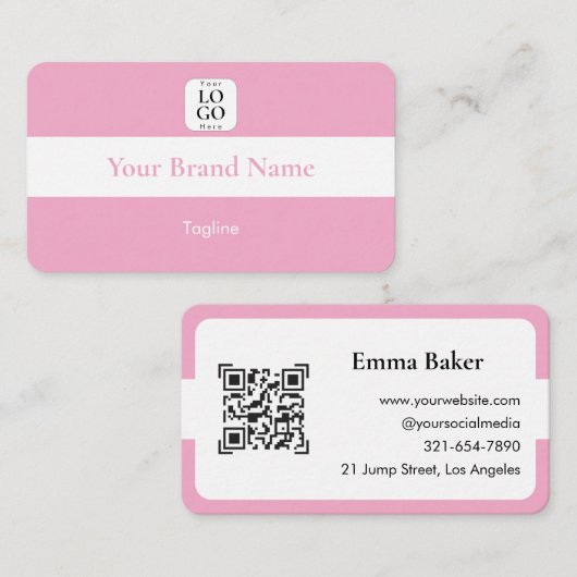 Cute Pink QR-Code-Logo Visitenkarte (Vorne/Hinten)