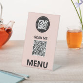 Cute Pink Qr Code Menu | Logo Contactless Modern Sockelschild (In SItu)