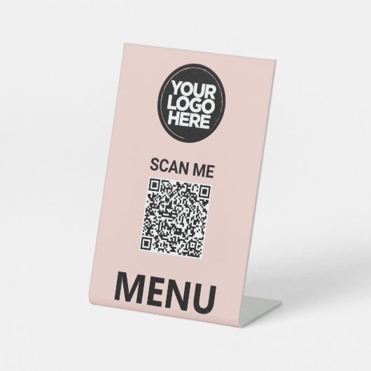 Cute Pink Qr Code Menu | Logo Contactless Modern Sockelschild (Vorderseite)
