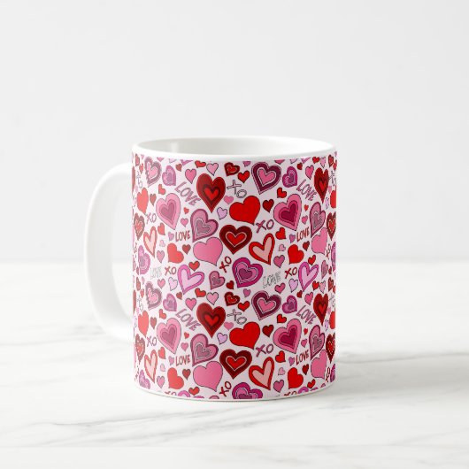 Cute Pink Red Hearts Blush Love Pattern Kaffeetasse (Vorderseite Links)