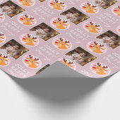 Cute Pink Reindeer Family Photo Christmas  Geschenkpapier (Ecke)