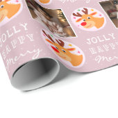 Cute Pink Reindeer Family Photo Christmas  Geschenkpapier (Rolleneckpunkt)