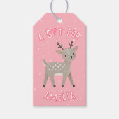 Cute Pink Reindeer Kid`s Name Christmas  Geschenkanhänger (Vorderseite)
