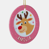 Cute Pink Reindeer Kid`s Name Christmas Keramik Ornament (Rechts)
