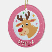 Cute Pink Reindeer Kid`s Name Christmas Keramik Ornament (Links)