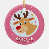 Cute Pink Reindeer Kid`s Name Christmas Keramik Ornament (Hinten)