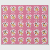 Cute Pink Reindeer Kid`s Name Merry Christmas Geschenkpapier (Flach)