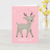 Cute Pink Reindeer Kid`s Name Merry Christmas Karte (Gelbe Blume)