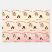 Cute Pink Reindeer Kid`s Name Photo Christmas Geschenkpapier Set (Vorderseite 2)