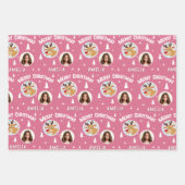 Cute Pink Reindeer Kid`s Name Photo Christmas Geschenkpapier Set (Vorderseite 2)